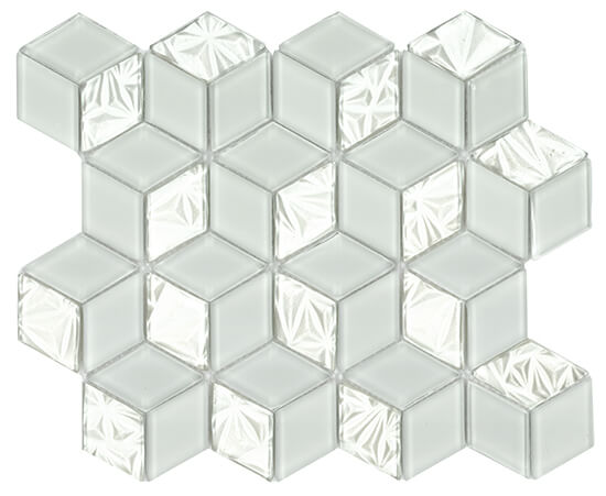 Olympia Diamond Hexagon white glass mosaic tile