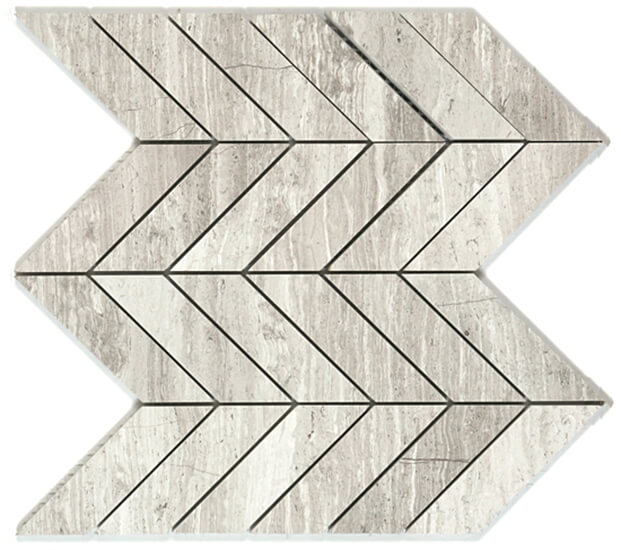 Bianco Wood Chevron Mosaic by Lexco Tile and Stone. 
