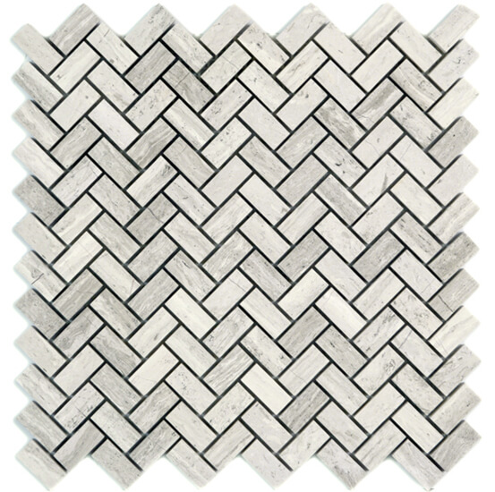 Bianco Wood Herringbone Mosaic by Lexco Tile and Stone. 