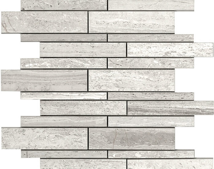Bianco Wood Linear Mosaic by Lexco Tile and Stone. 