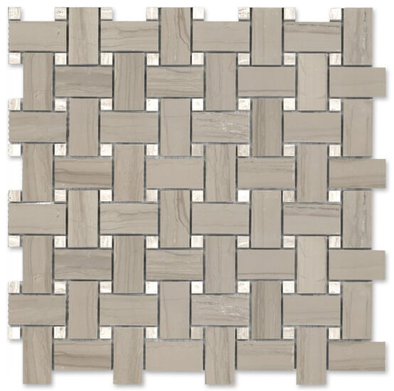 Athens Gris Polished Marble Basketweave Mosaic by Lexco Tile and Stone. 