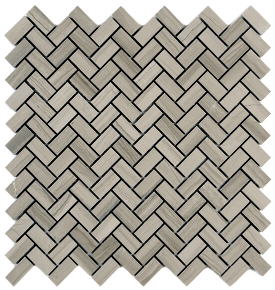 Athens Gris Polished Herringbone Mosaic by .