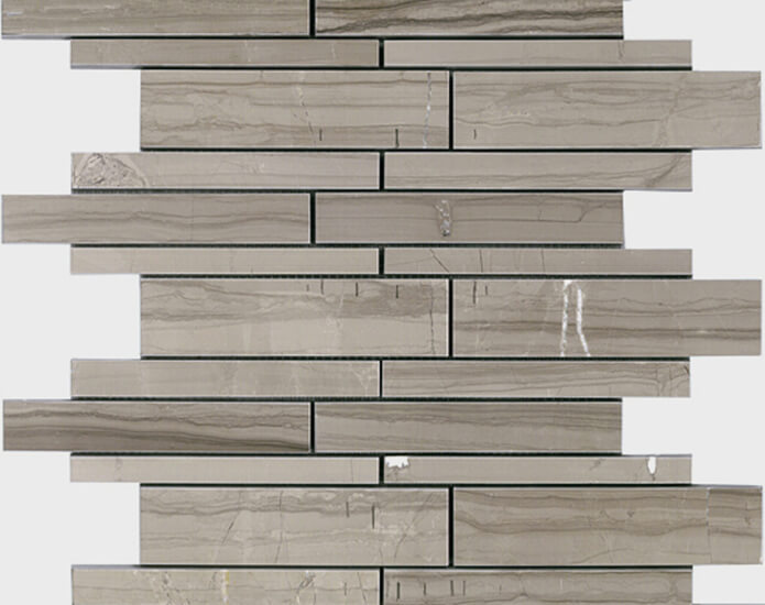 Athen Gris Polished Linear Random Mosaic by Lexco Tile and Stone. 
