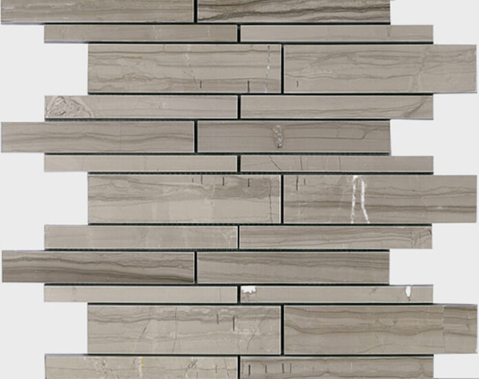 Athen Gris Polished Linear Random Mosaic by Lexco Tile and Stone.