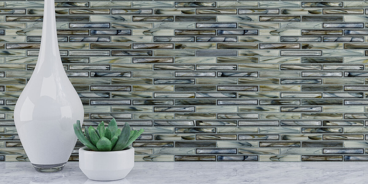 glassique anthology beam lagoon linear glass mosaic tile backsplash installation