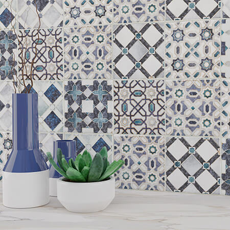 Moroccan Mix Azure Ceramic Wall Tile Anthology Moroccan Habitat Handmade