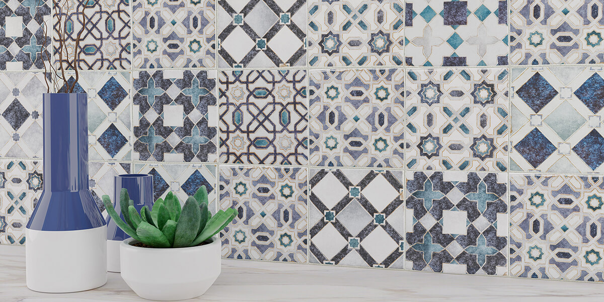 Moroccan Mix Azure Ceramic Wall Tile Anthology Moroccan Habitat